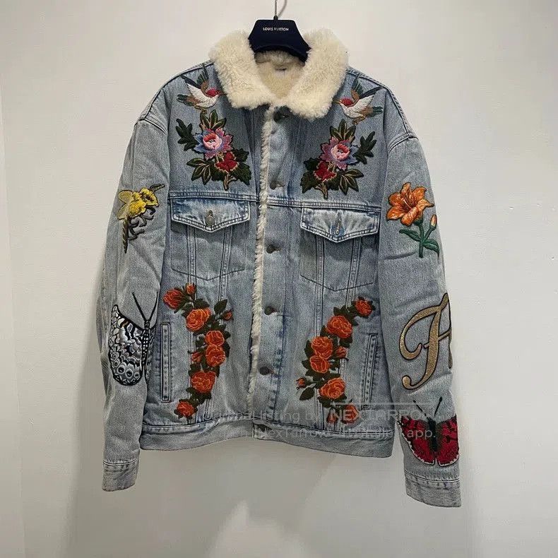 Gucci Denim Jacket with Fur Collar.