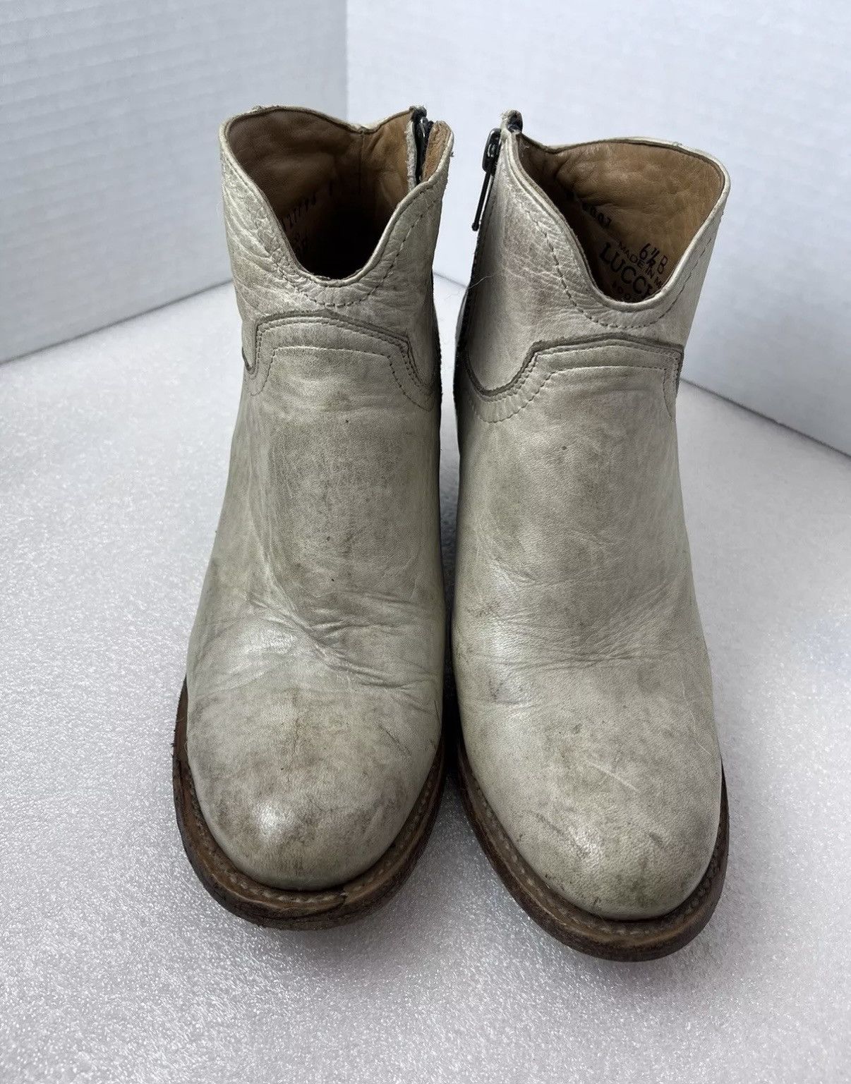Lucchese LUCCHESE WOMEN'S ERICKA WHITE-DISTRESS BOOTS ROUND TOE 6.5 B Size US 6.5 / IT 36.5 - 2 Thumbnail