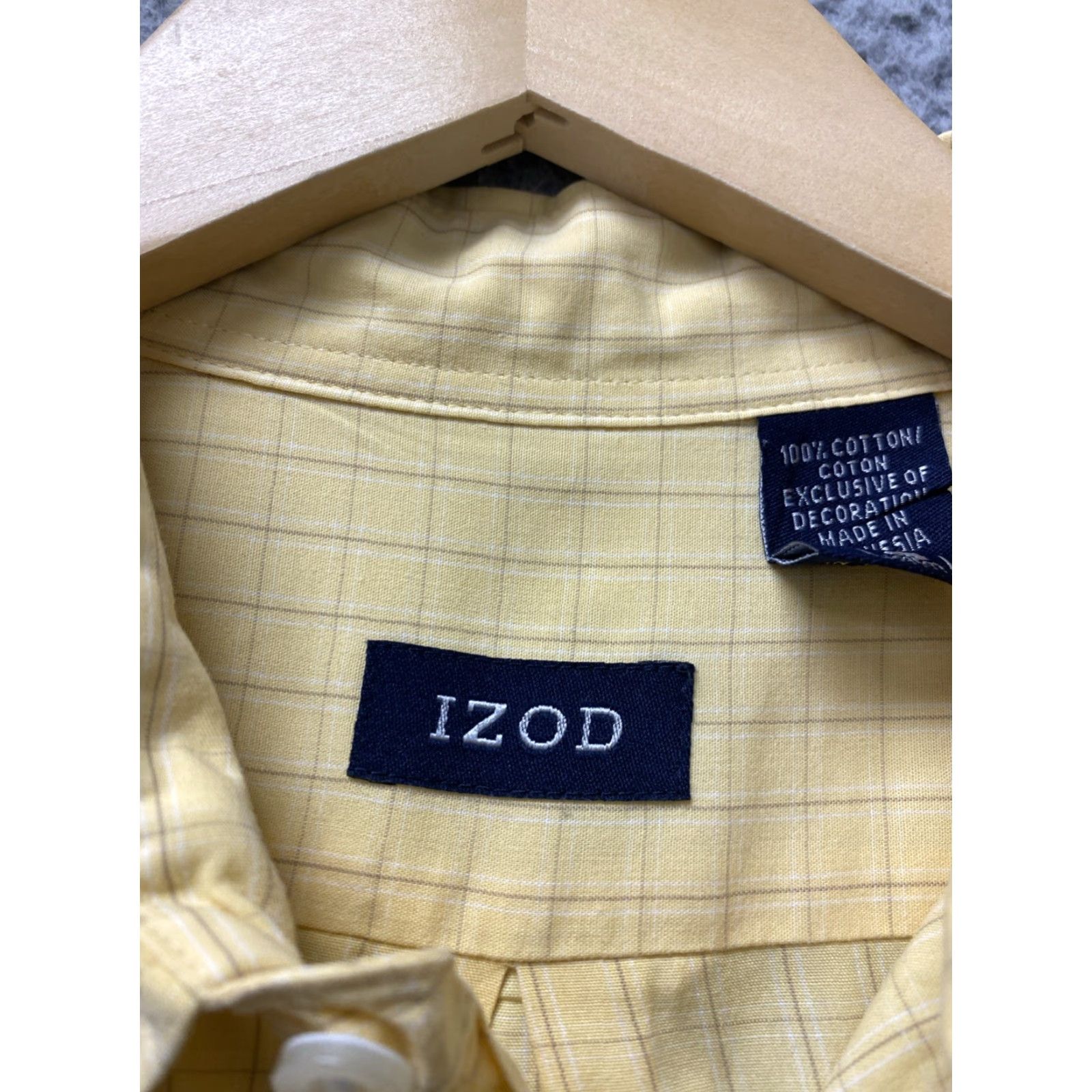 Izod VINTAGE IZOD Men's Casual Button-Down Shirt Long Sleeve Check Cotton M Yellow 90s Mens Size US M / EU 48-50 / 2 - 3 Thumbnail