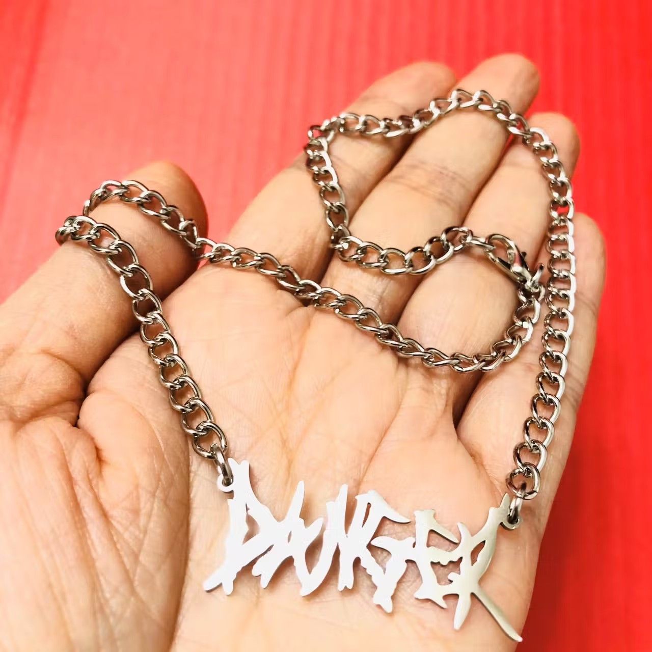 Jewelry × Vintage DANGER word alphabet letter on curb chain Choker Size ONE SIZE - 1 Thumbnail