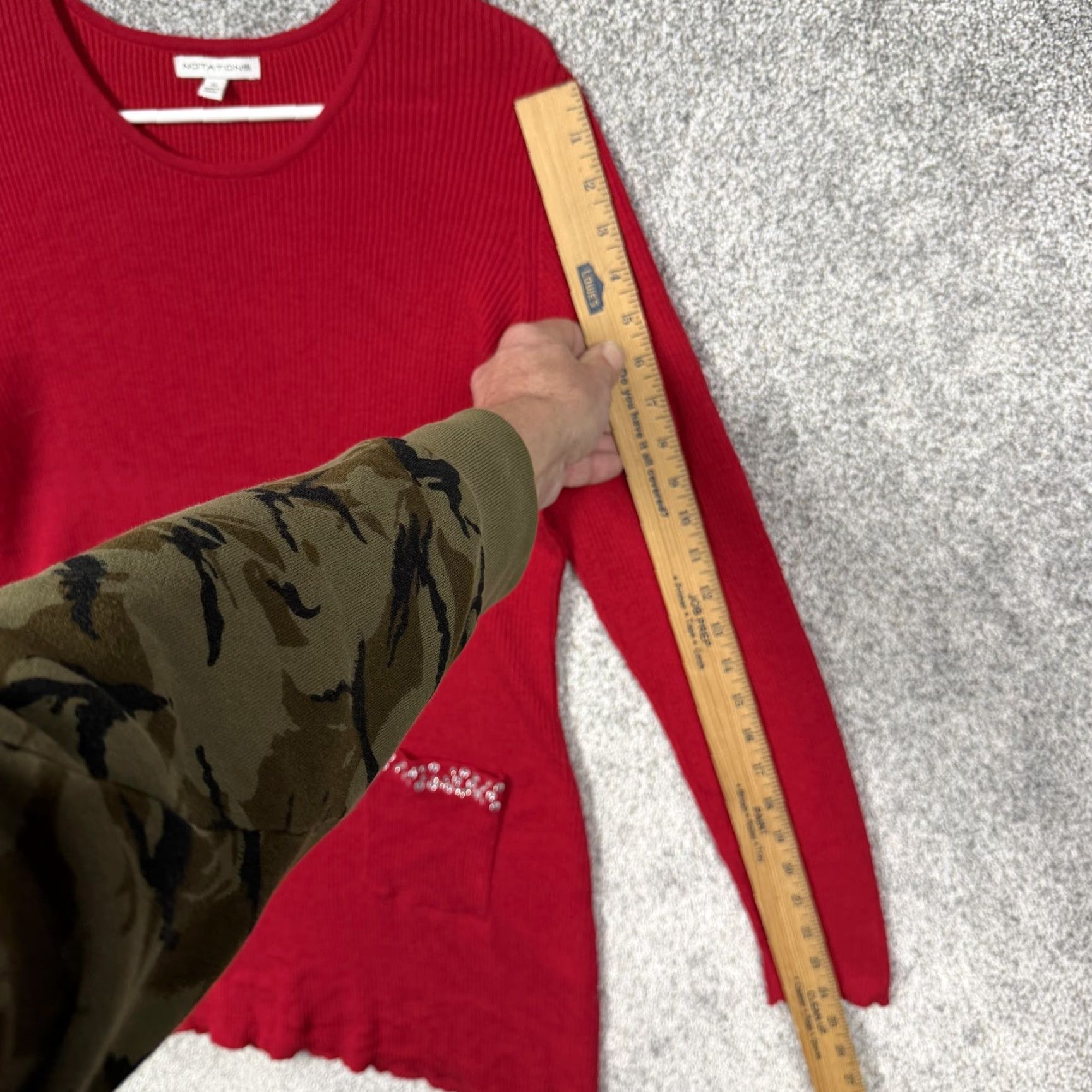 Vintage Notations Sweater Red Womens XL Tunic Knit Rhinestone Holiday Normcore Layering Size XL / US 12-14 / IT 48-50 - 3 Thumbnail
