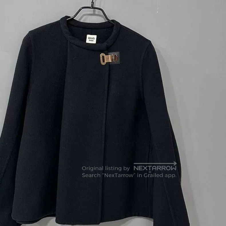 Hermes Hermes Black Metallic Leather Buckle Cashmere Jacket Size XS / US 0-2 / IT 36-38 - 3 Thumbnail