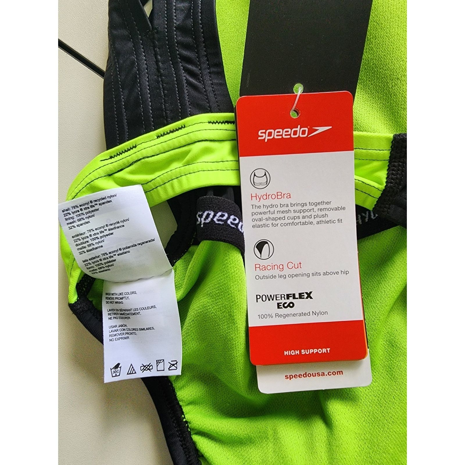 Speedo Speedo Hydro Bra Racing Cut Powerflex Eco Swimsuit 8 NWT Size ONE SIZE - 4 Thumbnail