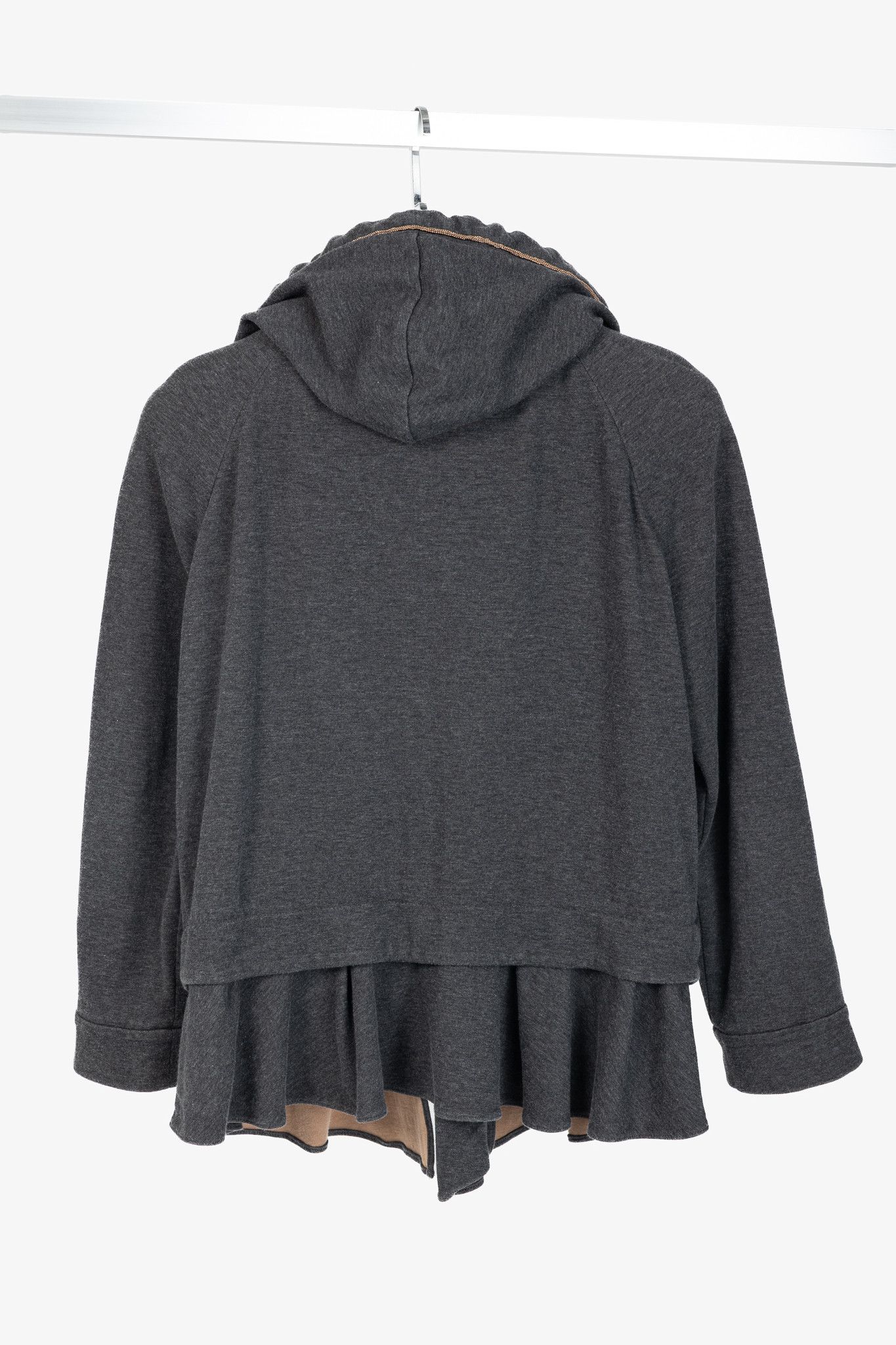 Brunello Cucinelli Brunello Cucinelli Grey Cotton-Jersey Monili Peplum Hoodie Size L / US 10 / IT 46 - 2 Thumbnail