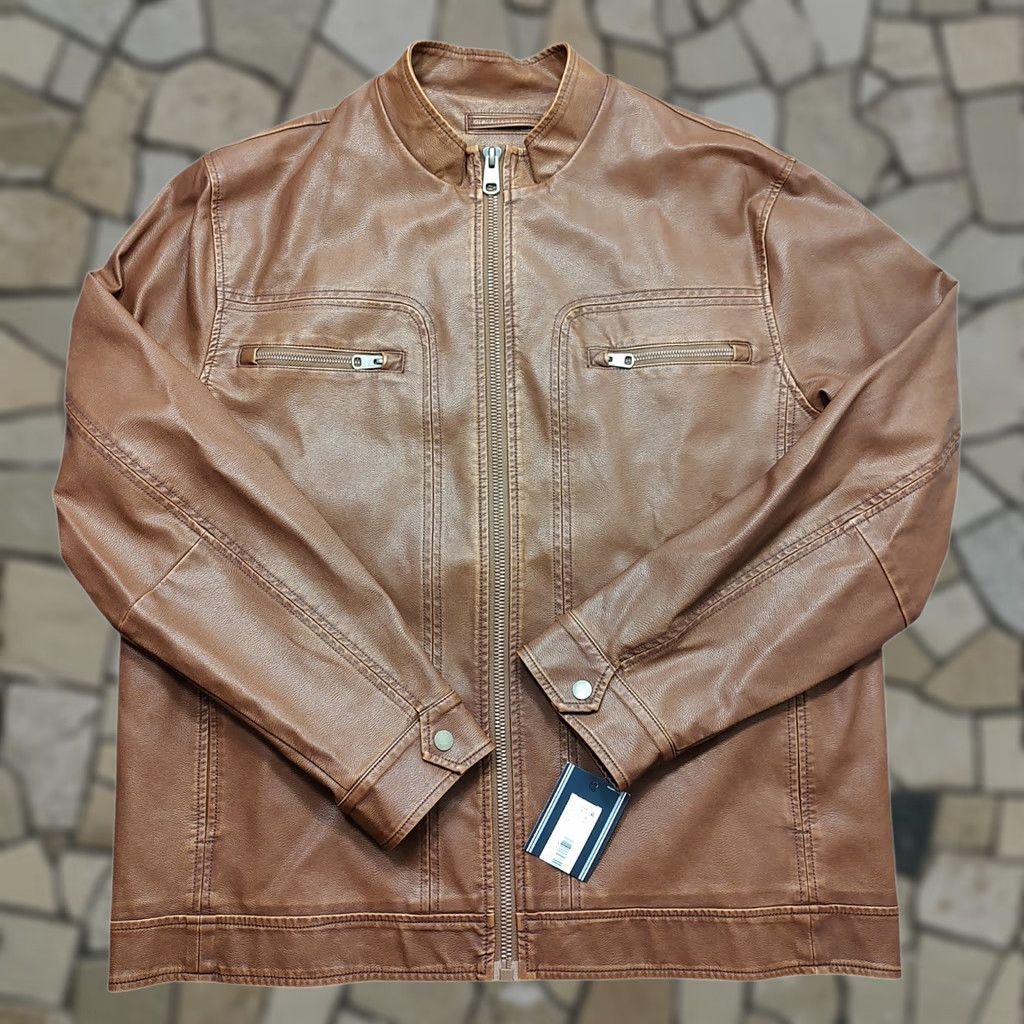 Roundtree & Yorke NWT Roundtree & Yorke Mens L Moto Motorcycle Vegan Faux Leather Jacket Brown Size US L / EU 52-54 / 3 - 1 Thumbnail