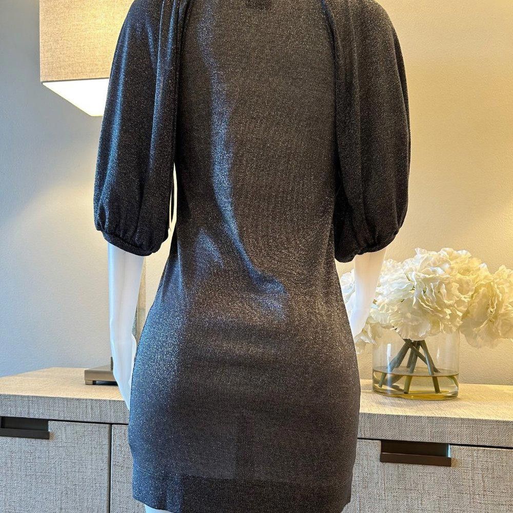 Designer Karlie Silver Metallic Mini Dress with Puffed Sleeves Size S / US 4 / IT 40 - 9 Thumbnail