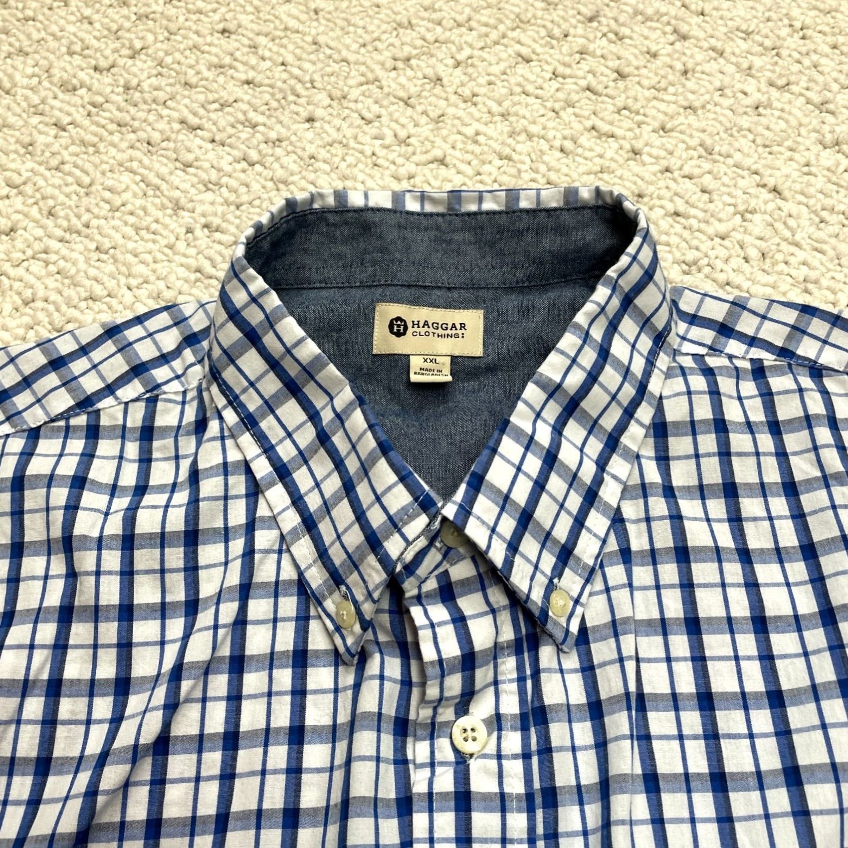 Haggar Haggar Button-Down Shirt Mens 2XL White Blue Plaid Check Long Sleeve Dress Top Size US XXL / EU 58 / 5 - 2 Thumbnail