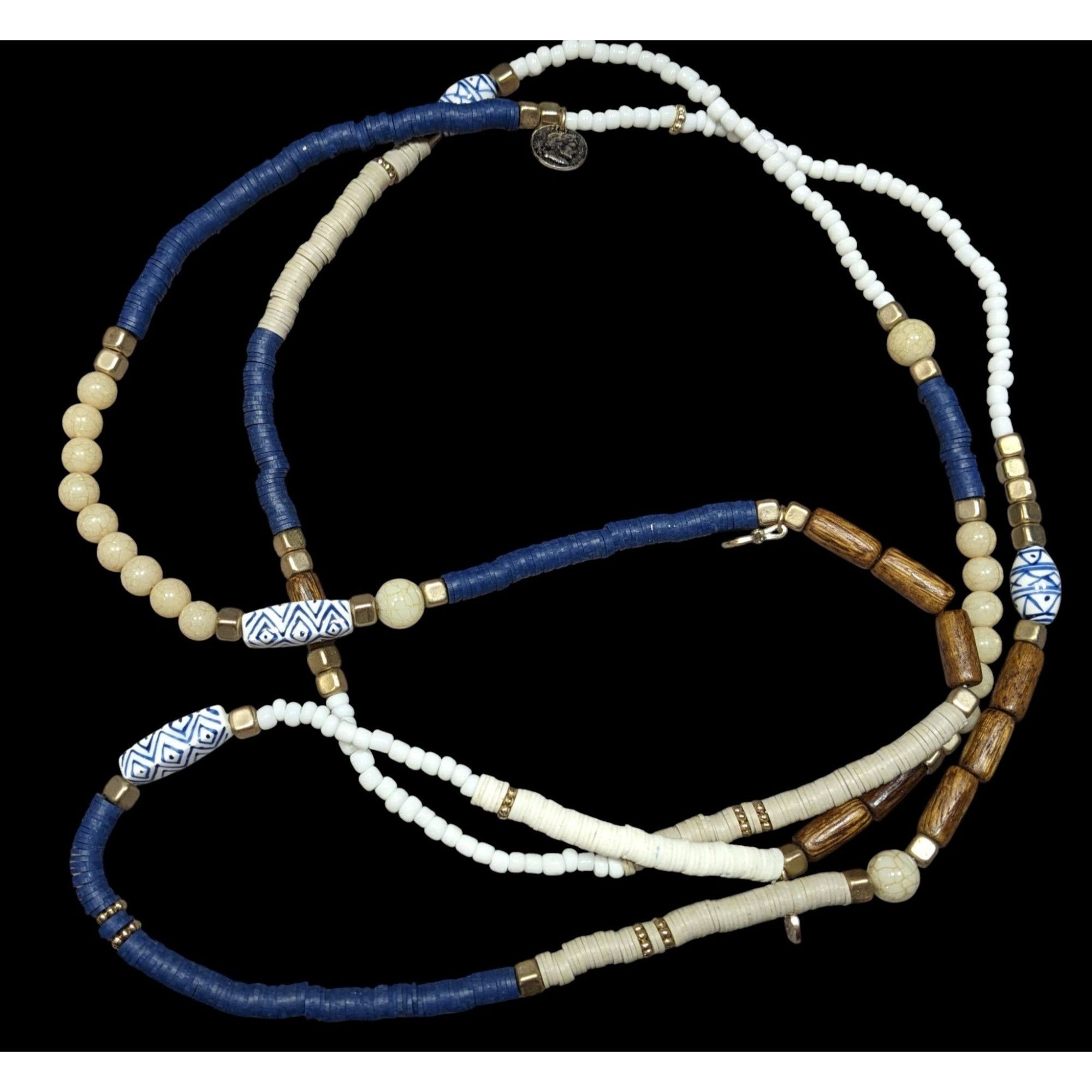 Handmade Handmade Blue White And Brown Beaded Necklace Size ONE SIZE - 1 Thumbnail