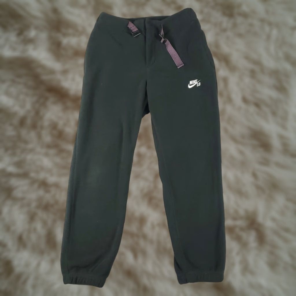 Nike Pants Mens Small Black/Gray Polartec Fleece Swoosh Track Joggers Sweatpants