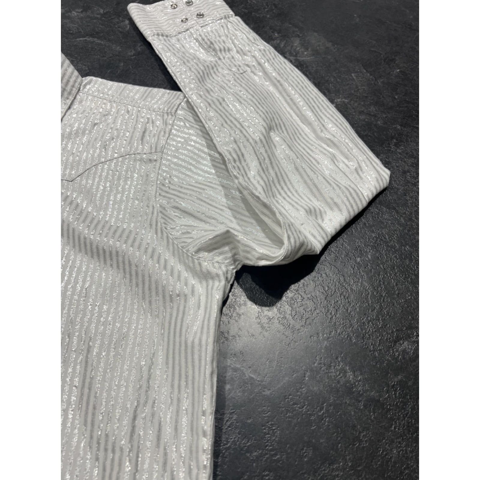 Wrangler Wrangler Shirt Button Up Long Sleeve White L Womens Metallic Striped Dress Up Large Size L / US 10 / IT 46 - 2 Thumbnail