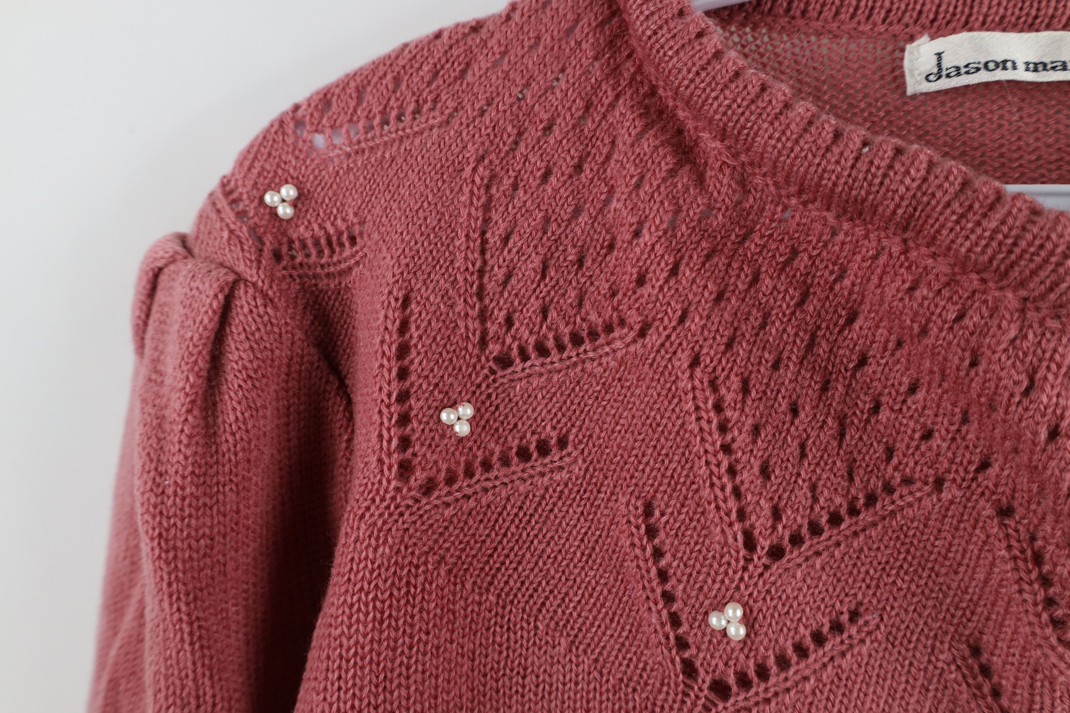 Vintage Vintage 80s 90s Mid Mod Puff Sleeve Beaded Knit Sweater Pink Size L / US 10 / IT 46 - 4 Thumbnail