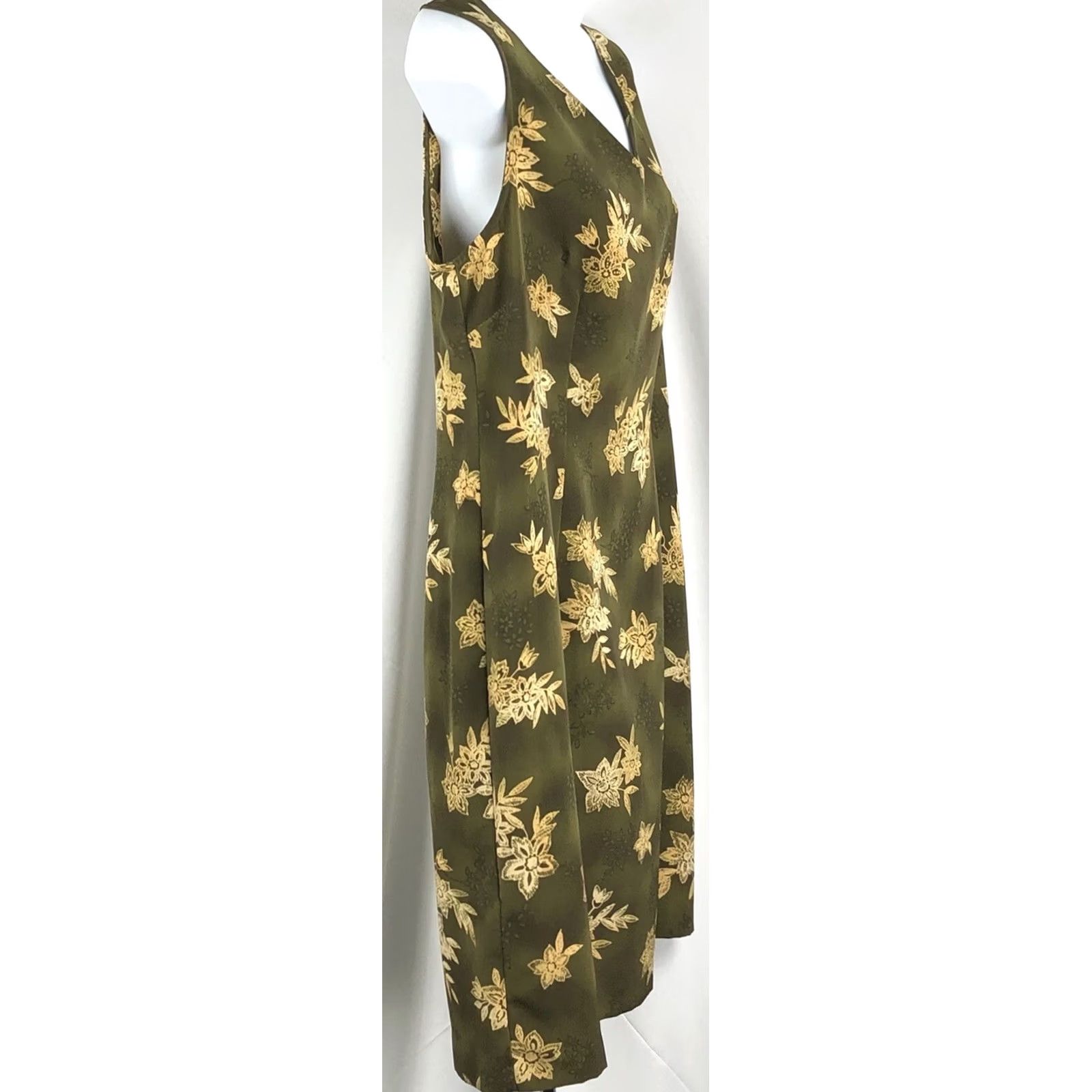 Vintage VINTAGE Kathie Lee Dress Sleeveless Green Floral V-Neck Knee Length 14 Boho 90s Y2K Women’s Size XL / US 12-14 / IT 48-50 - 2 Thumbnail