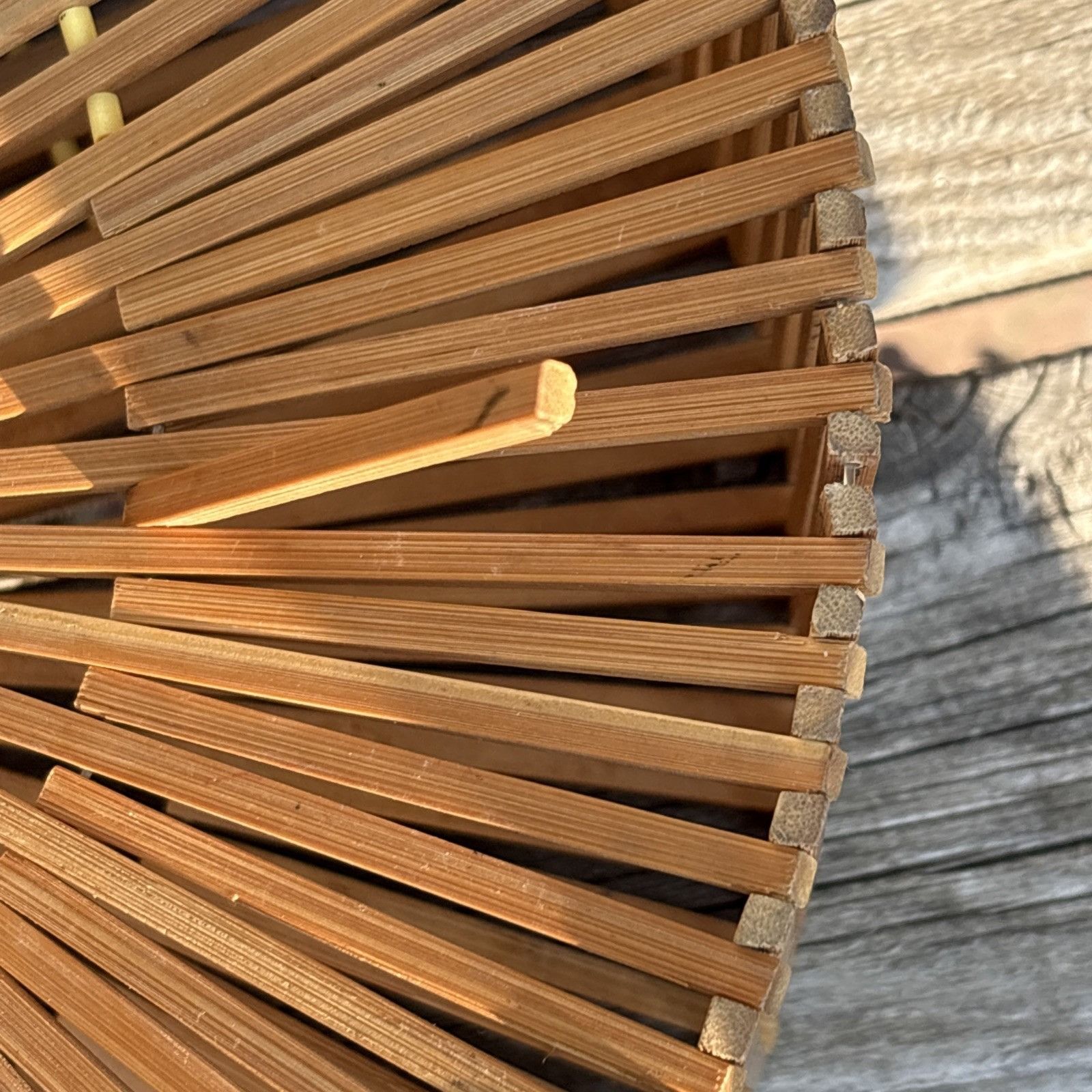 Handmade Bamboo Wood Basket Purse Tiki Hand Bag Half Moon Vtg 80s Nat Size ONE SIZE - 7 Thumbnail