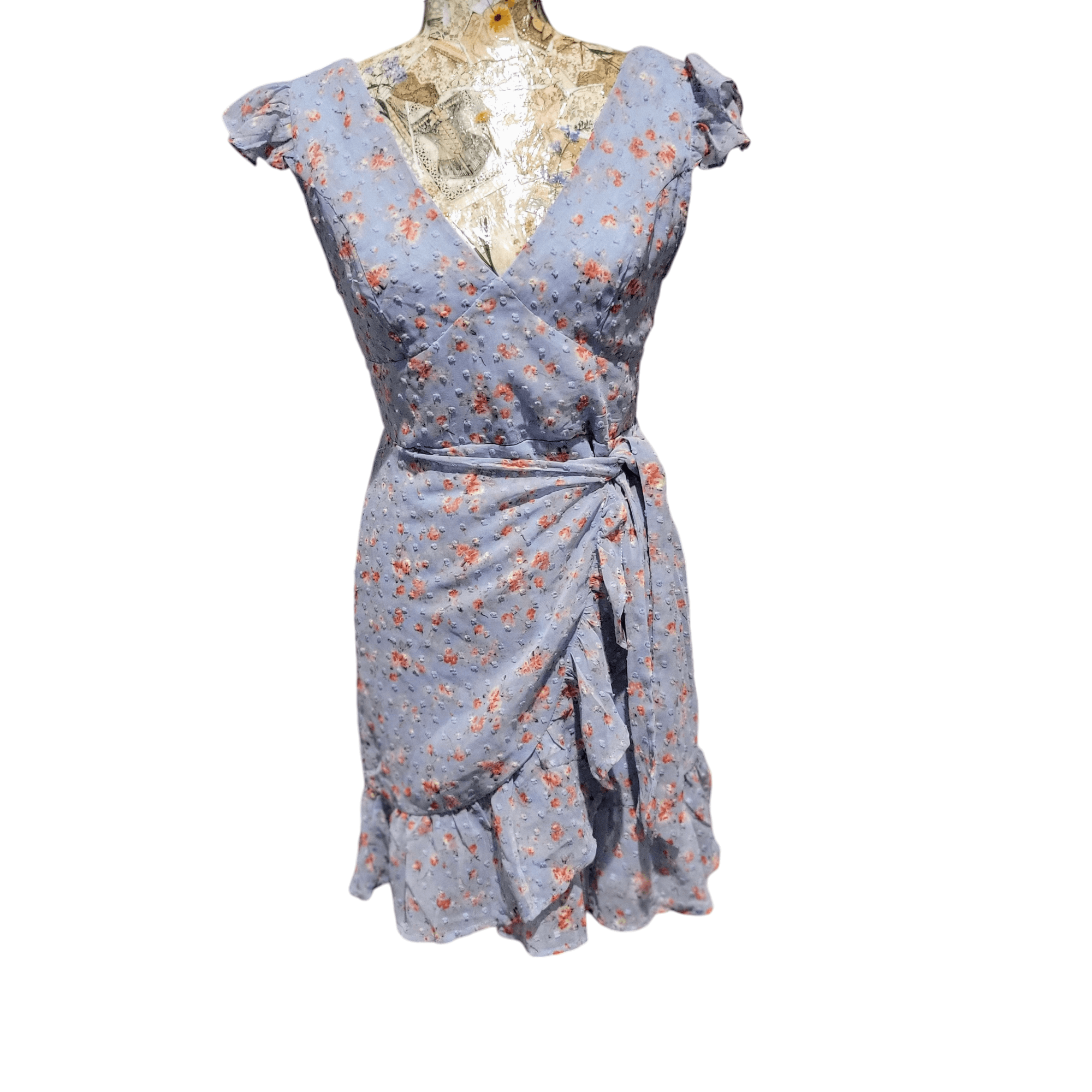 NBDN Nobrandedon Dee Elly Blue Ditsy Floral Ruffle Girlcore Short Mini Dress Size S / US 4 / IT 40 - 10 Thumbnail