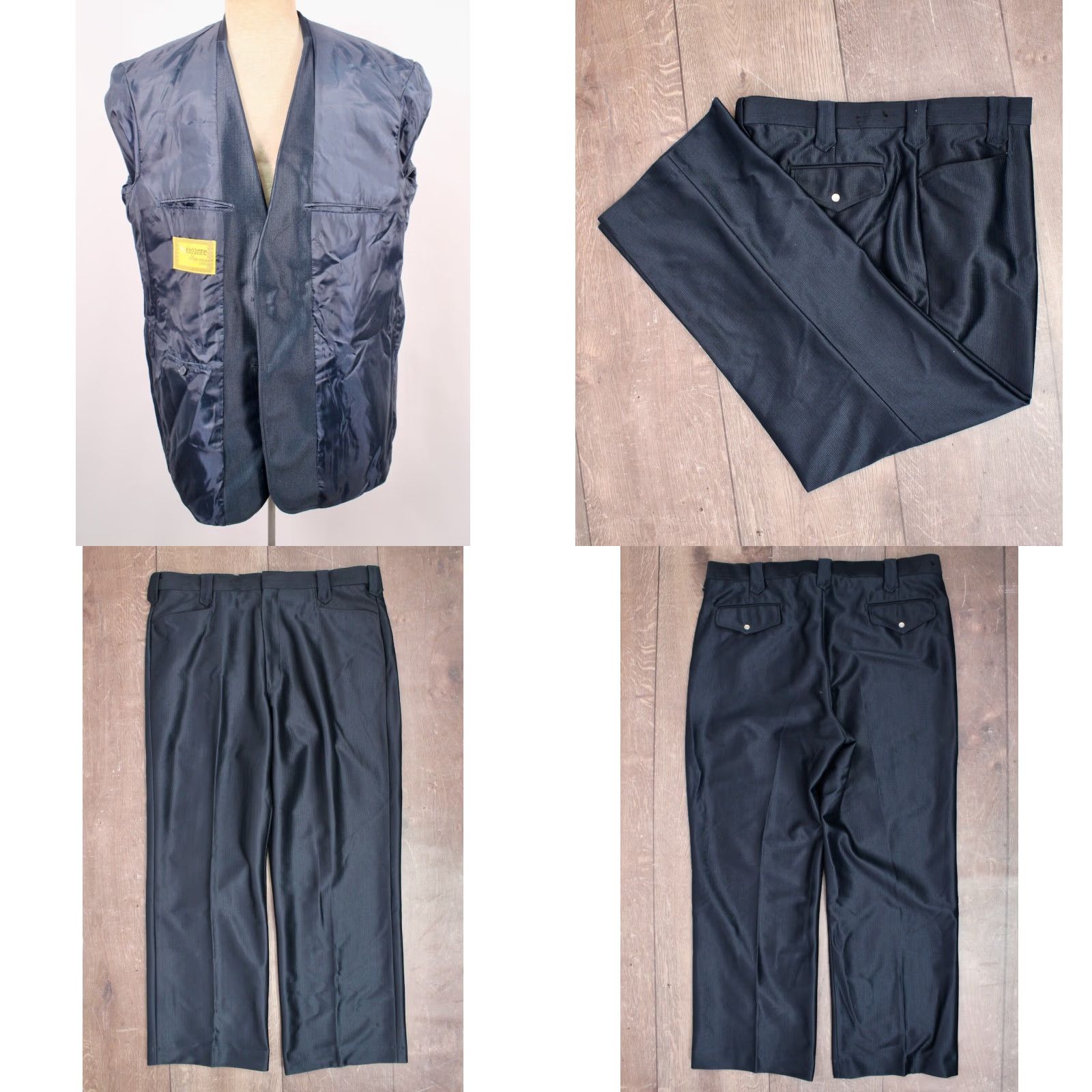 Vintage MENS VTG 2 PC Dark Blue Polyester Western Leisure Suit W Tie Sz 46 1970s Style Size 46R - 8 Thumbnail