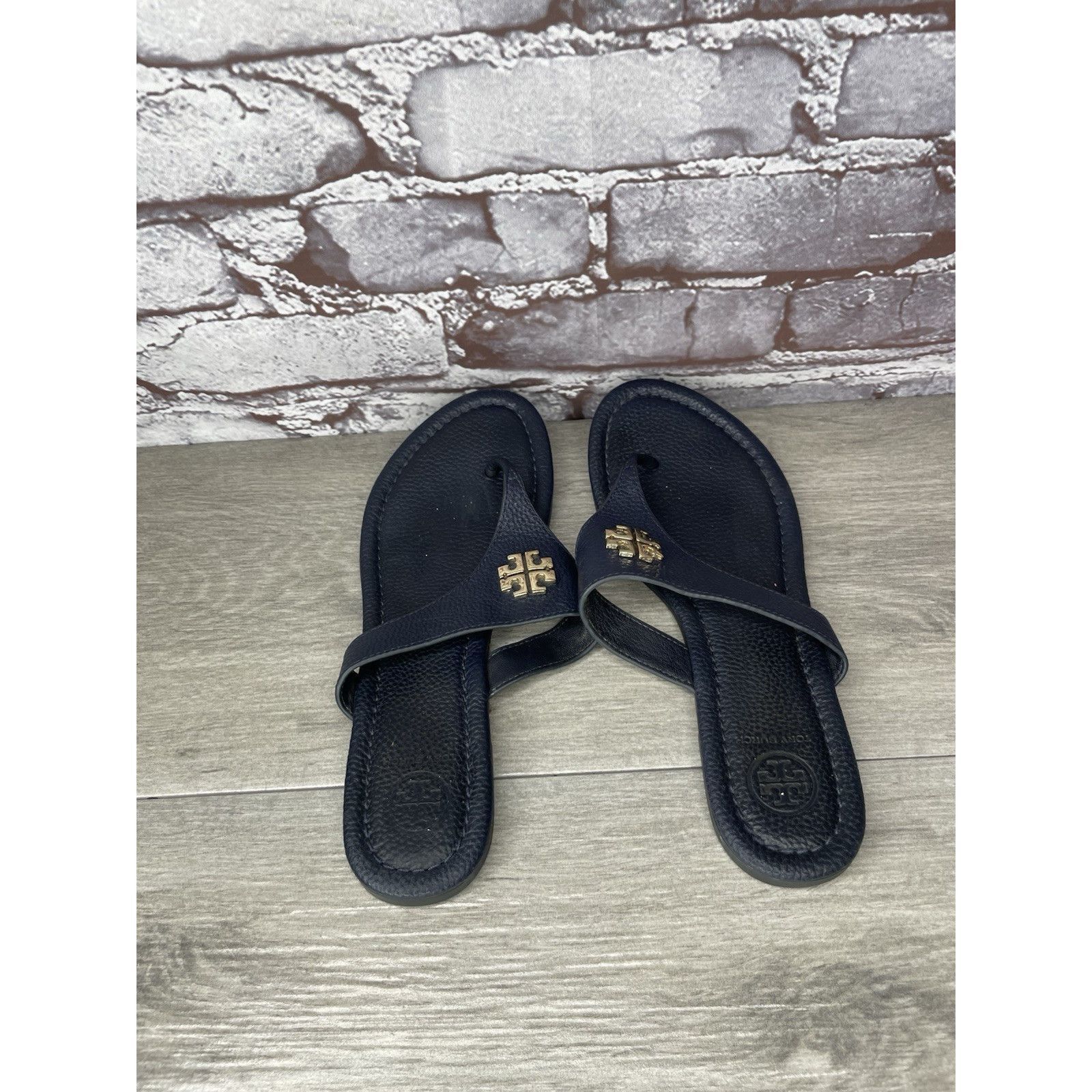 Tory Burch Tory Burch Jole Navy Blue Thong Tumbled Leather Sandals Wome Size US 6.5 / IT 36.5 - 19 Thumbnail