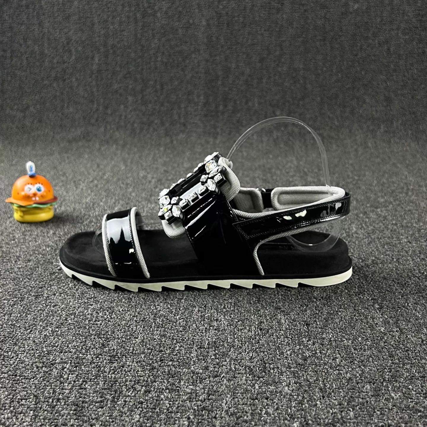 Roger Vivier Roger Vivier Black Strass Velcro Strap Sandals 38 Size US 7.5 / IT 37.5 - 3 Thumbnail