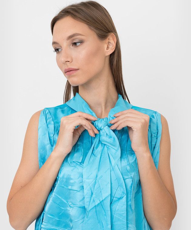 Balenciaga o1y0625 Midi Dress in Turquoise Size S / US 4 / IT 40 - 5 Thumbnail