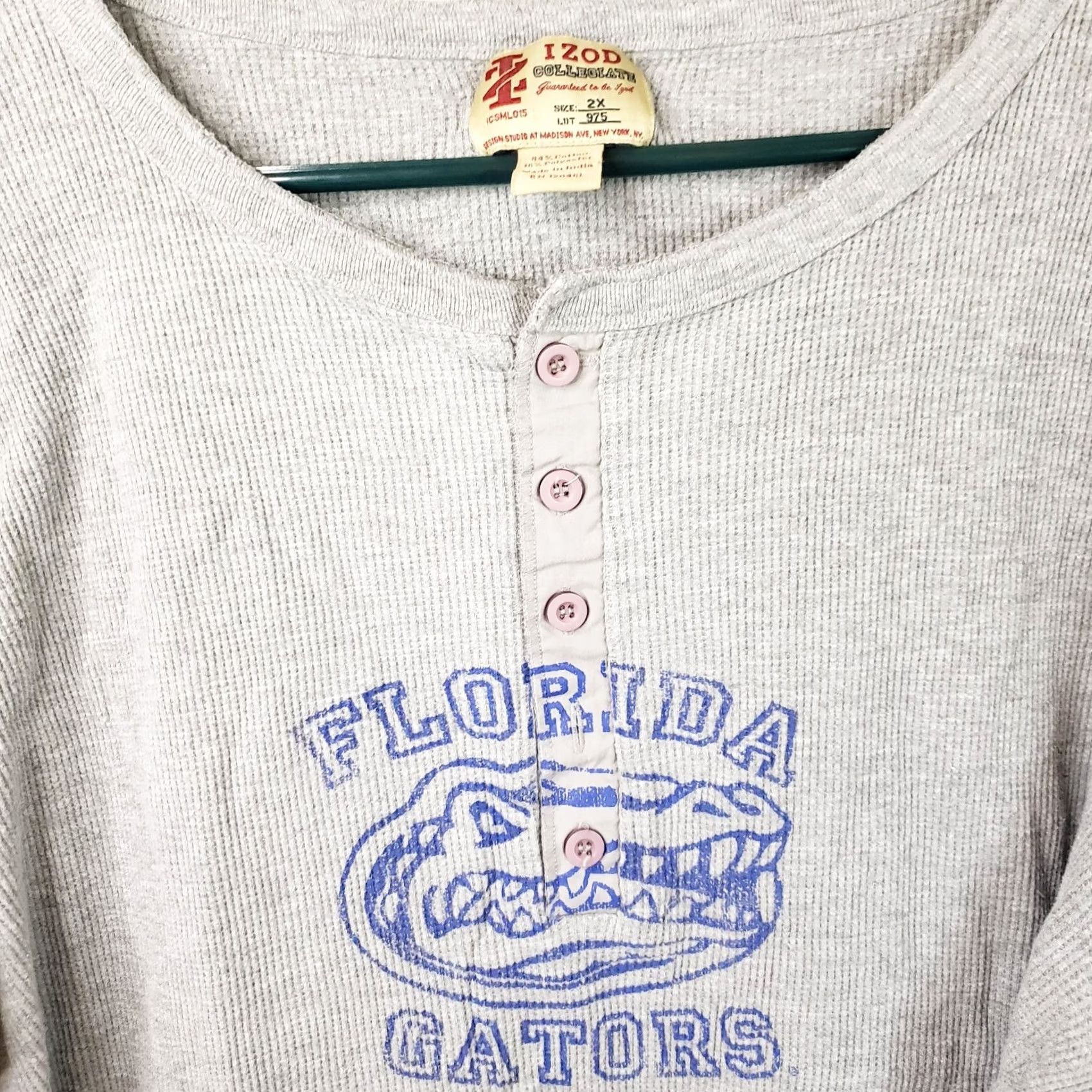 Izod Florida Gators Izod Collegiate Mens 2XL Gray Henley Shirt Waffle Knit Thermal Size US XXL / EU 58 / 5 - 3 Thumbnail