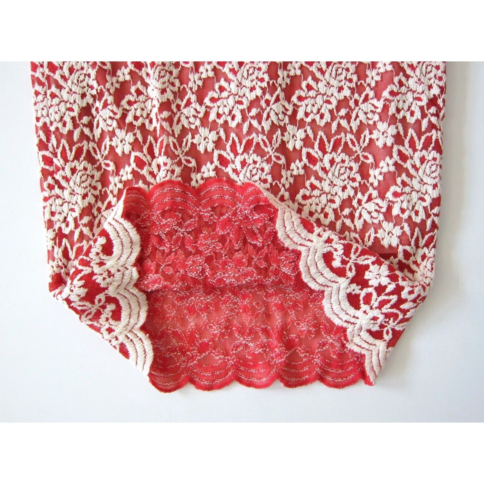 Vintage Bobeau Skirt Small NWT Red White Embroidered Floral Lace Stretch Pencil Size 28" / US 6 / IT 42 - 7 Thumbnail
