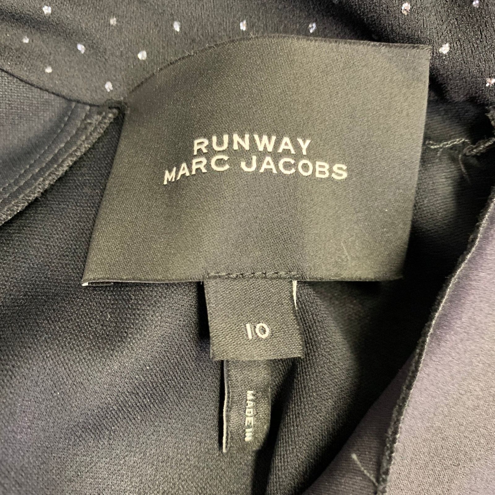 Marc Jacobs Black Silver Dots Long Sleeve High Neck Bow A-Line Dress Size L / US 10 / IT 46 - 7 Thumbnail