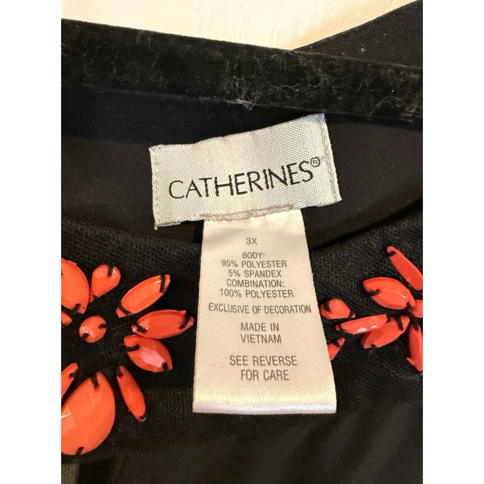 Vintage VINTAGE Catherine's Women’s Black Floral Sleeveless Beaded A-line Shift Dress Plus SZ 3X Ladies Knee Length Women Size XXL / US 16-18 / IT 52-54 - 2 Thumbnail