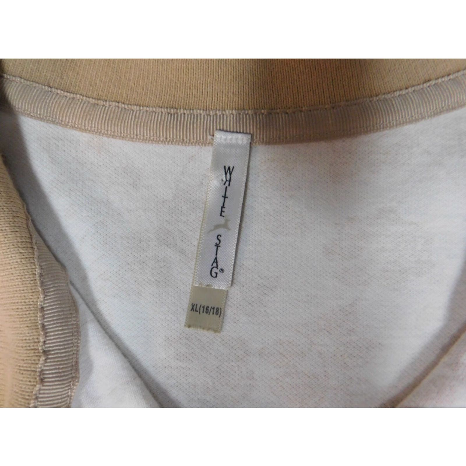 Vintage White Stag Shirt Blouse Womens XL Beige Floral Short Sleeve Crew Neck Cotton Rayon Stretch Casual Size XL / US 12-14 / IT 48-50 - 6 Thumbnail