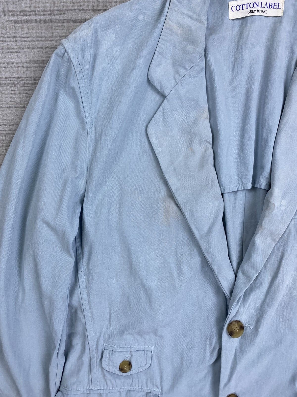 Issey Miyake Vtg Issey Miyake Double Button Light Blue Faded Coat Jacket Size US M / EU 48-50 / 2 - 8 Thumbnail
