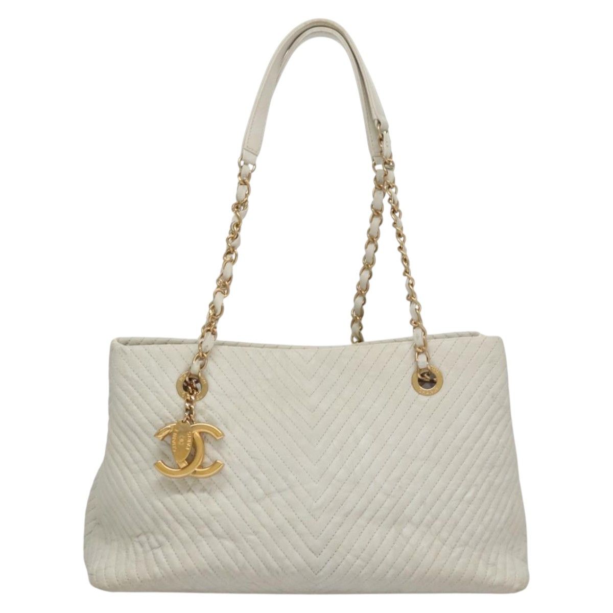 Chanel V-Stich White Leather Tote Bag (Pre-Owned) Size ONE SIZE - 1 Thumbnail