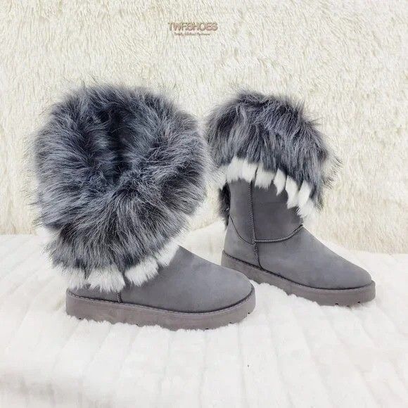 Other Chi Chi Gray Grey Faux Fur Thick Lined Winter Boots (US Shoe Size US 10 / IT 40 - 4 Thumbnail