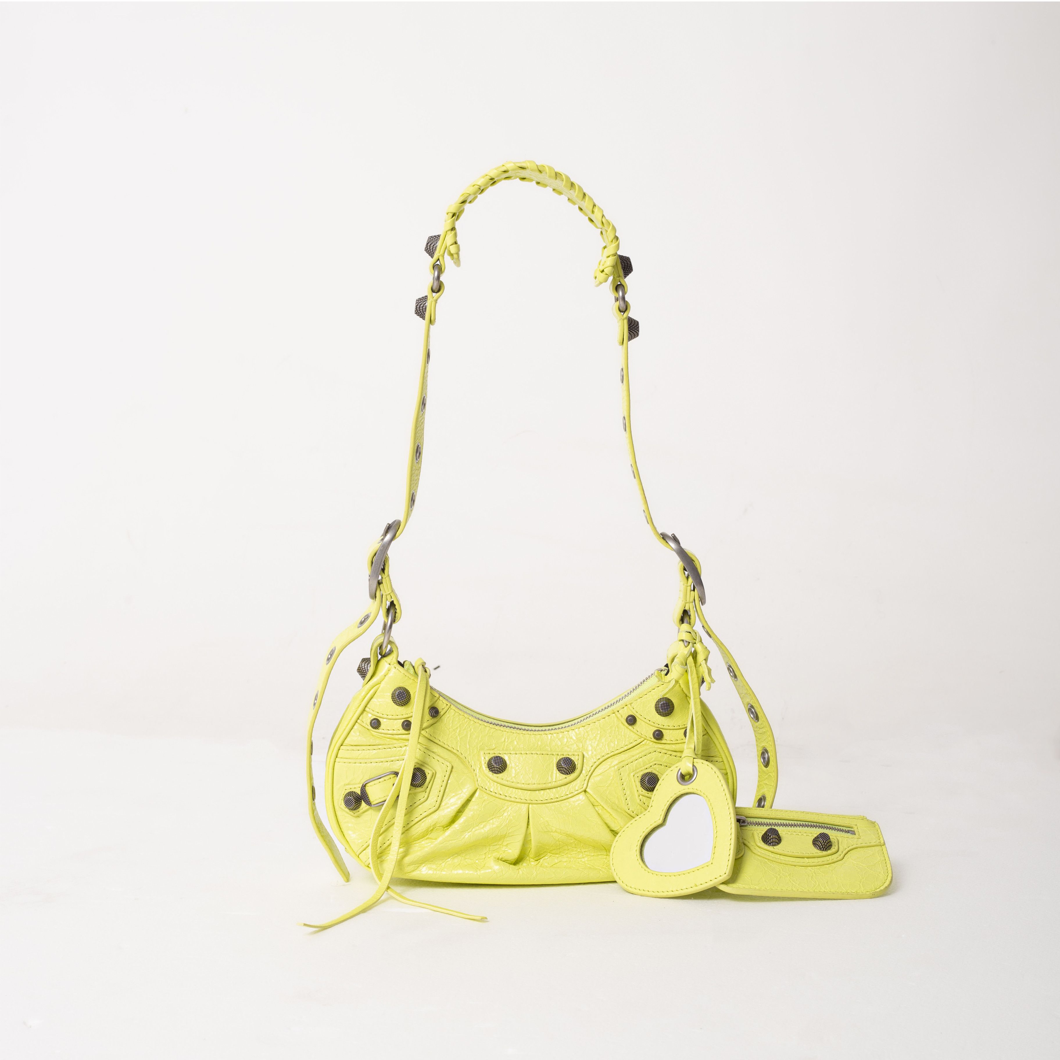 BALENCIAGA LE CAGOLE XS SHOULDER BAG IN LIME