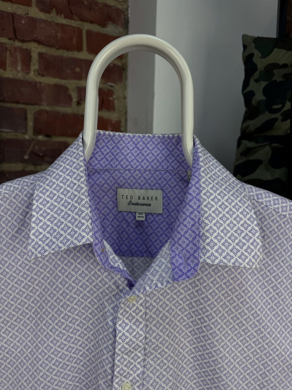 Designer × Ted Baker TED BAKER Endurance Printed Geometric White/Purple Shirt Size US XL / EU 56 / 4 - 4 Thumbnail