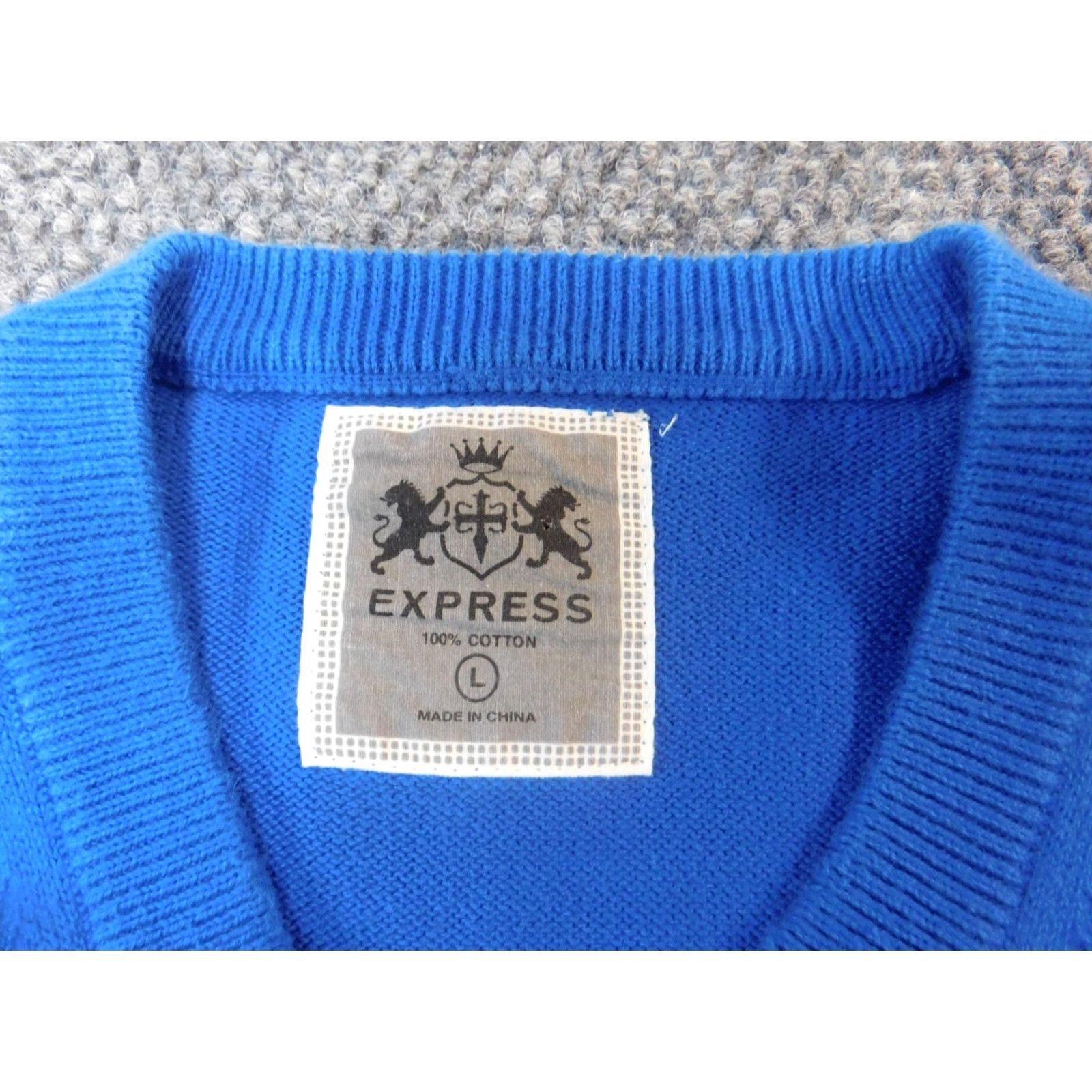 Express Express Mens Sweater Large Blue Logo Pullover V-Neck Stretch Cotton Classic Size US L / EU 52-54 / 3 - 7 Thumbnail