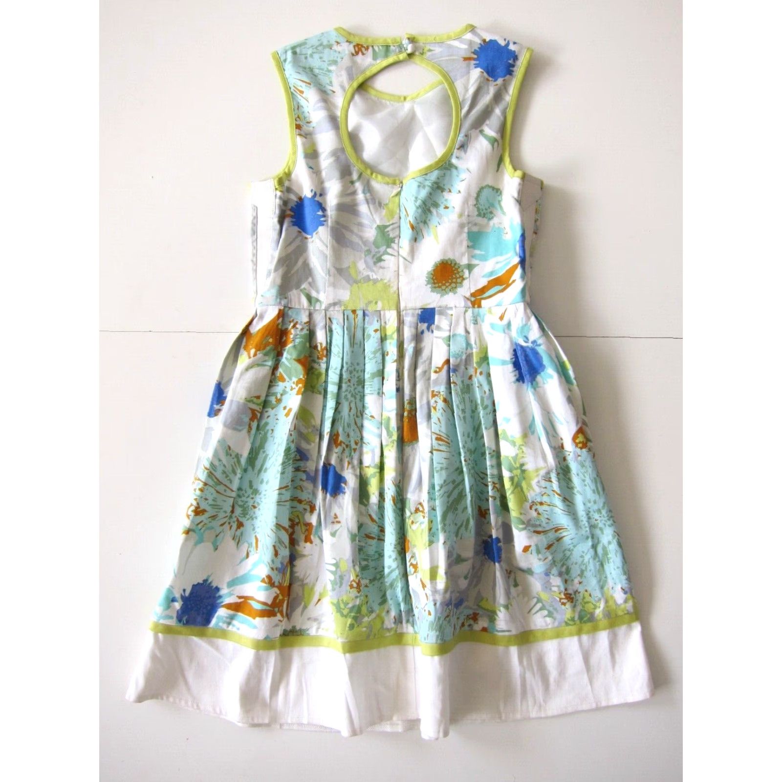 Vintage VINTAGE London Times Cotton Stretch White Blue Yellow Floral Sleeveless Empire Dress 6 Size M / US 6-8 / IT 42-44 - 2 Thumbnail