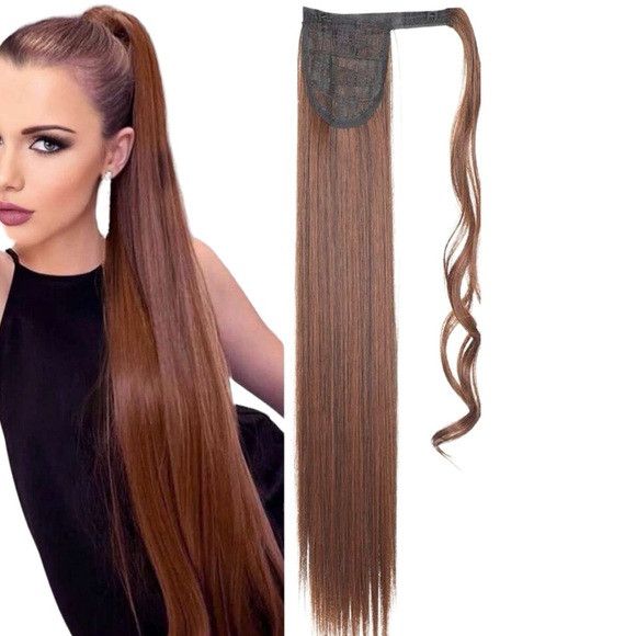 Other 34 Inches Light Brown Synthetic Straight Ponytail Extension Size ONE SIZE - 1 Thumbnail