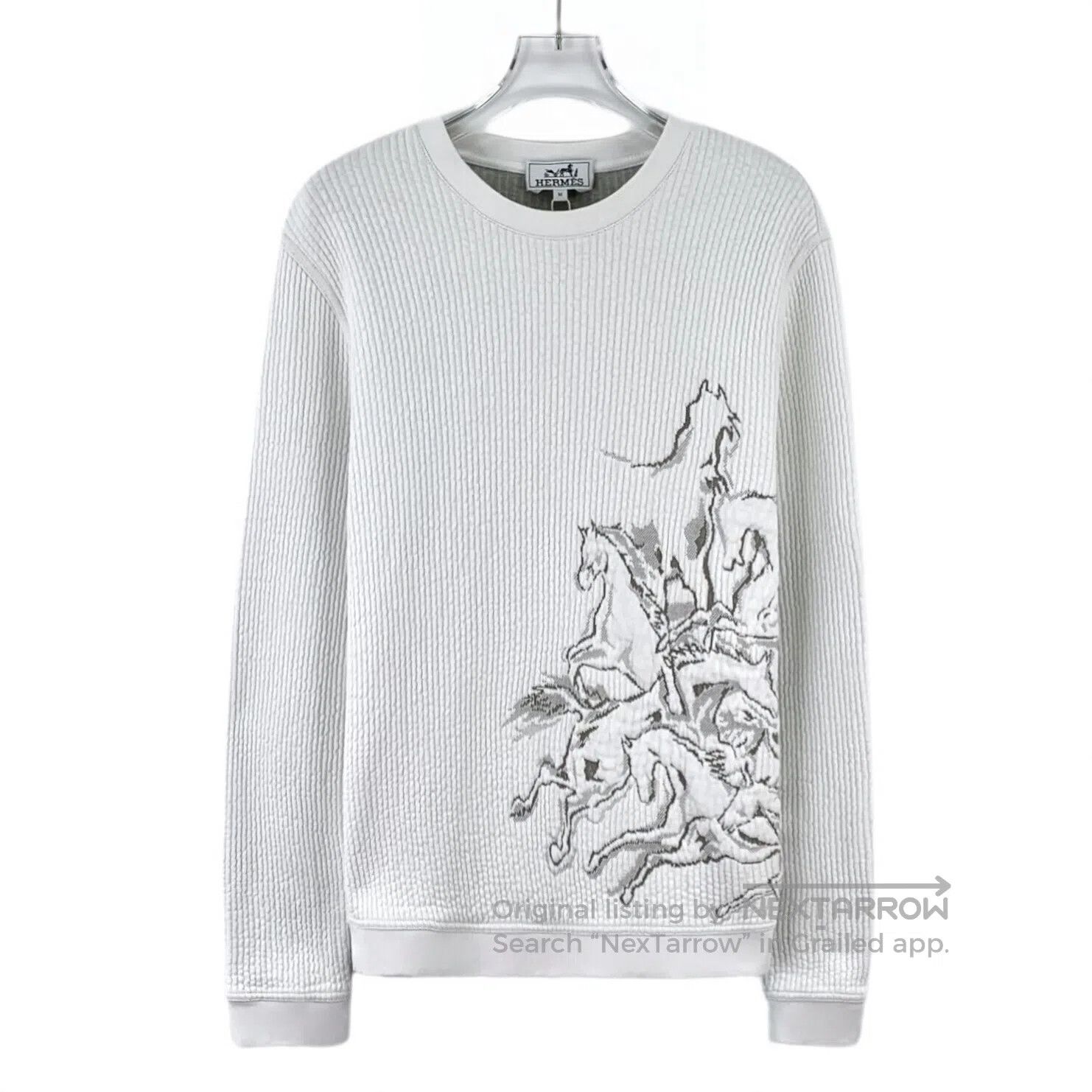 Hermes Hermes White horse totem jacquard cotton round neck long s Size US M / EU 48-50 / 2 - 1 Thumbnail