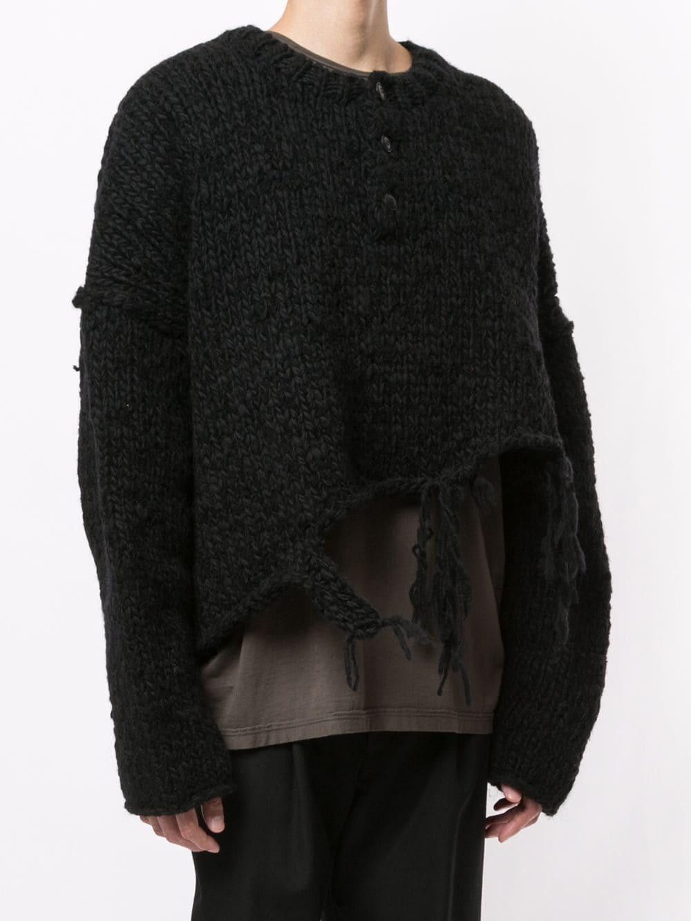 Yohji Yamamoto AW20 Distressed Henley Knit Size US L / EU 52-54 / 3 - 1 Thumbnail