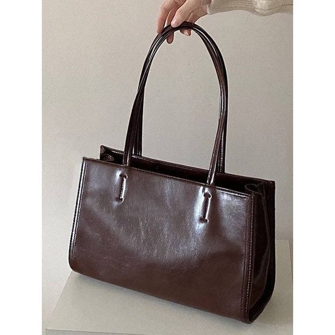 Other Brown Faux Leather Tote Bag With Double Handles & Front Pock Size ONE SIZE - 2 Thumbnail