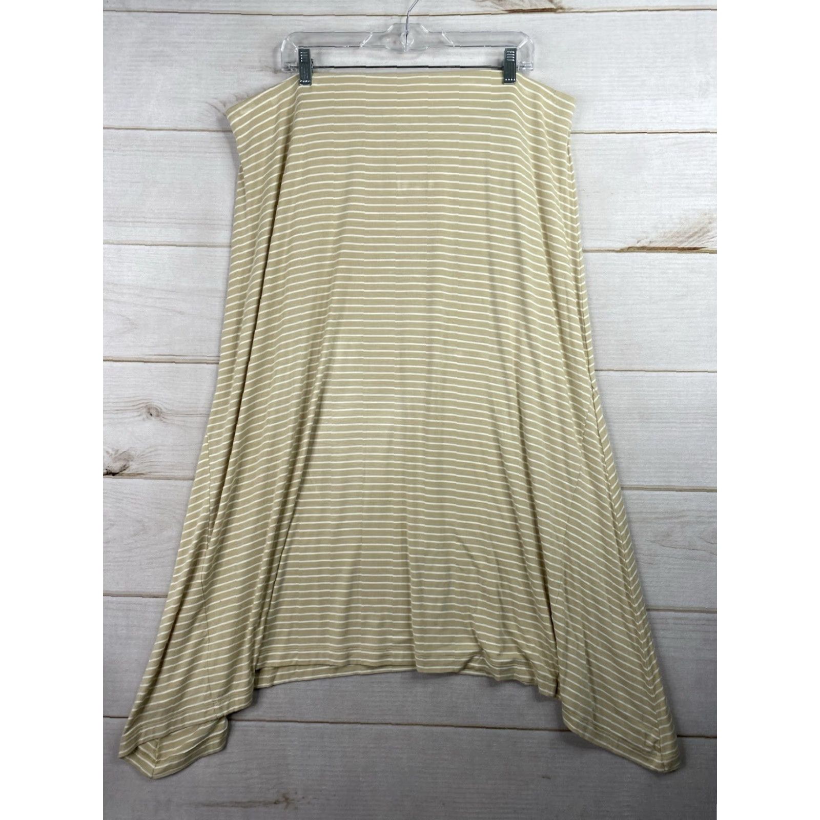 Vintage VINTAGE J Jill Midi Skirt XL Beige White Stripe Elastic Waist Pull On Stretch Asymmetric Size 40" / US 18 - 7 Thumbnail
