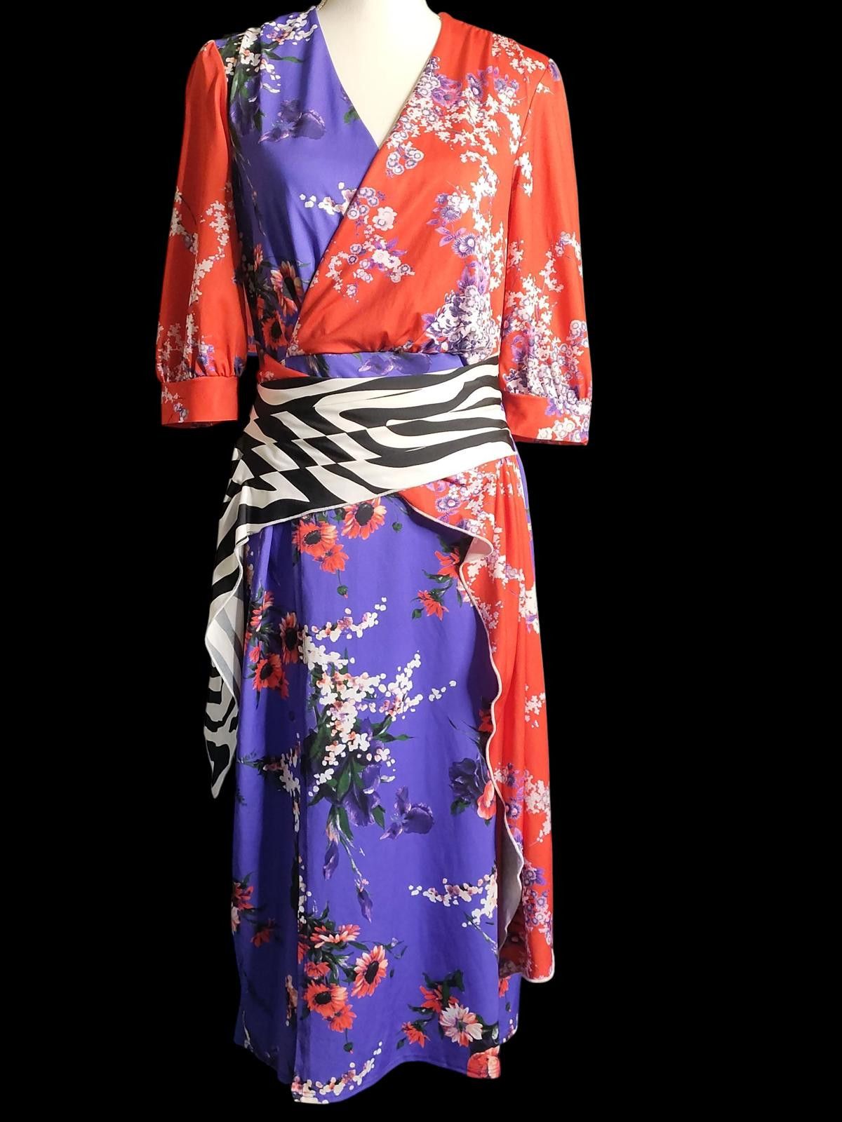 Asos ASOS Women's Colorblock Floral Wrap Midi Dress w/Zebra Print Size M / US 6-8 / IT 42-44 - 3 Thumbnail