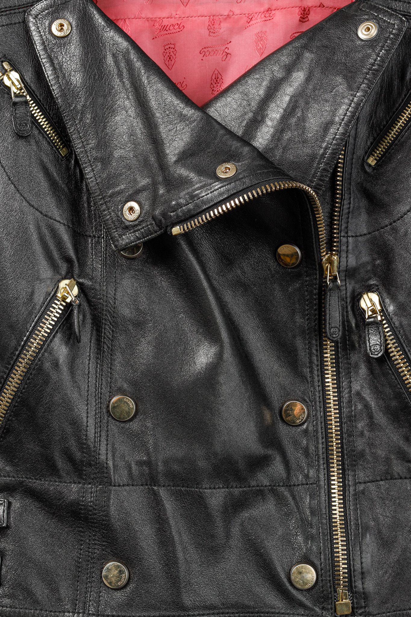 Gucci Gucci Black Leather Double-Breasted Moto Jacket Size M / US 6-8 / IT 42-44 - 8 Thumbnail
