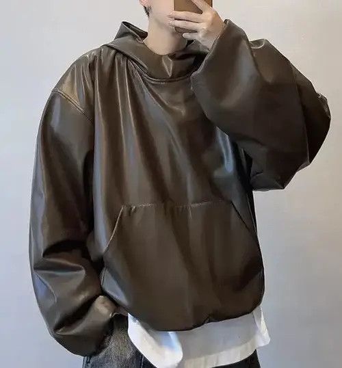 VIBE Avant garde fashion punk oversized faux leather hoodie Size US XL / EU 56 / 4 - 1 Thumbnail