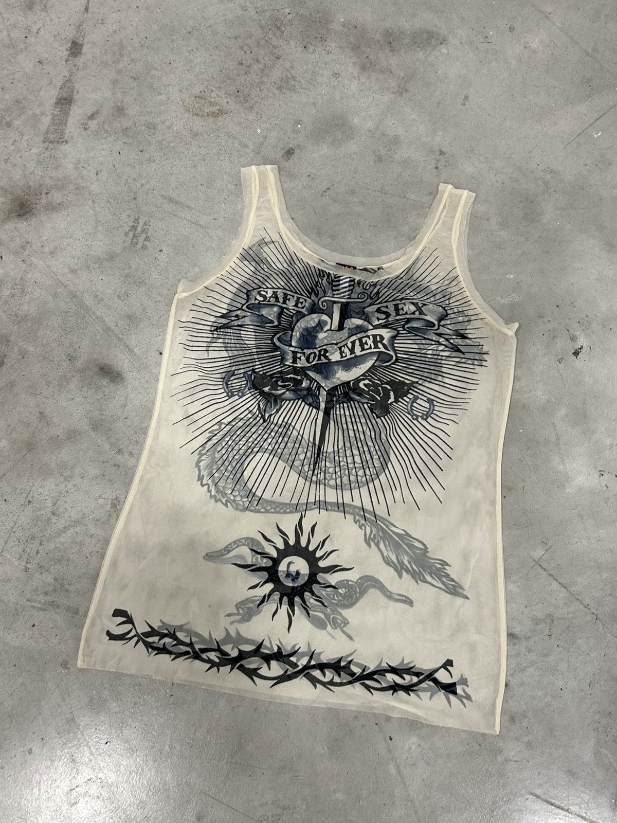 Jean Paul Gaultier Jean Paul Gaultier S/S 1996 Safe Sex / Tattoo Mesh Tank Top Size US M / EU 48-50 / 2 - 2 Thumbnail