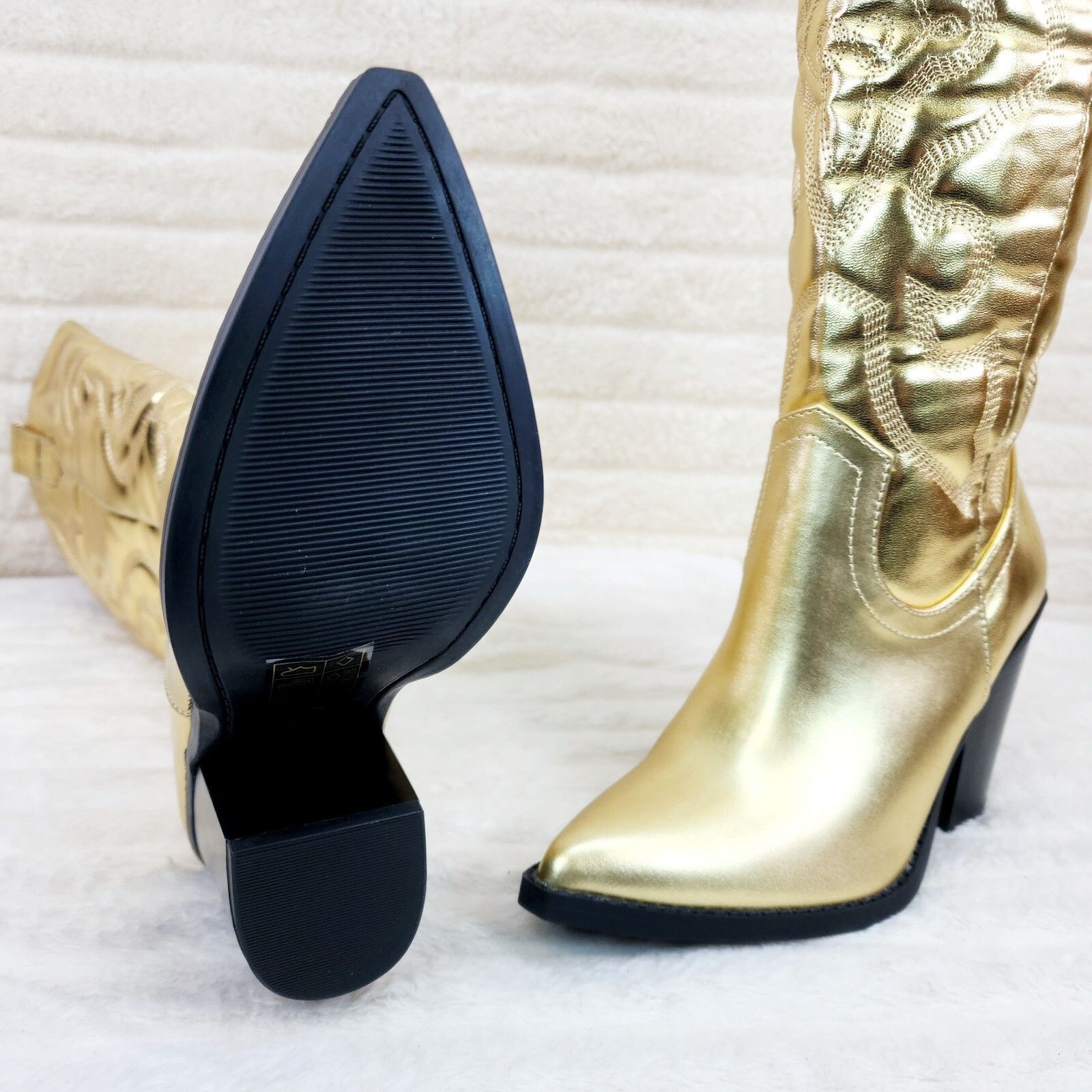 Other Electric Brushed Metallic Gold Western Knee High Cowgirl Boo Size US 9 / IT 39 - 4 Thumbnail