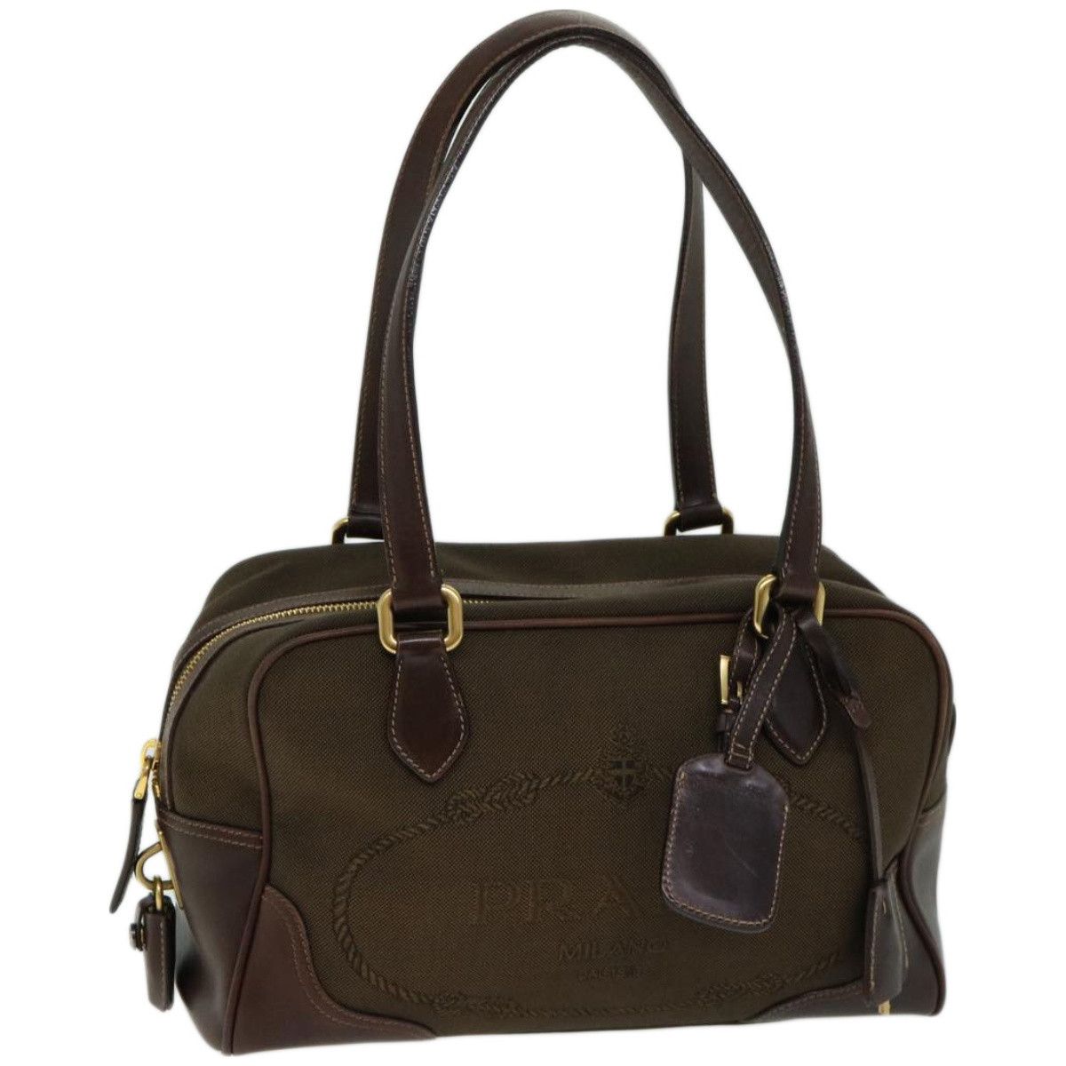 image of Prada Mini Boston Bag Boston Bag Canvas Leather Brown Auth Hk1091, Women's