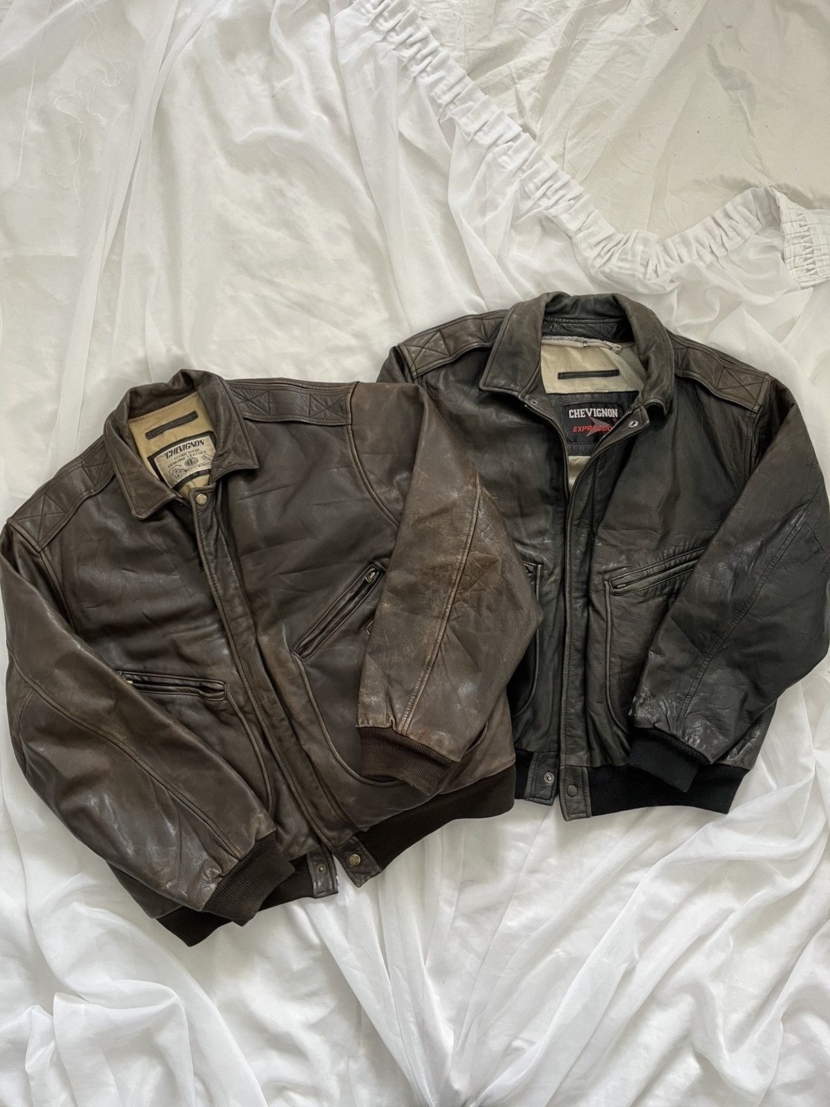 Chevignon × Vintage Faded Chevignon Leather Bomber Jacket Size US L / EU 52-54 / 3 - 8 Thumbnail
