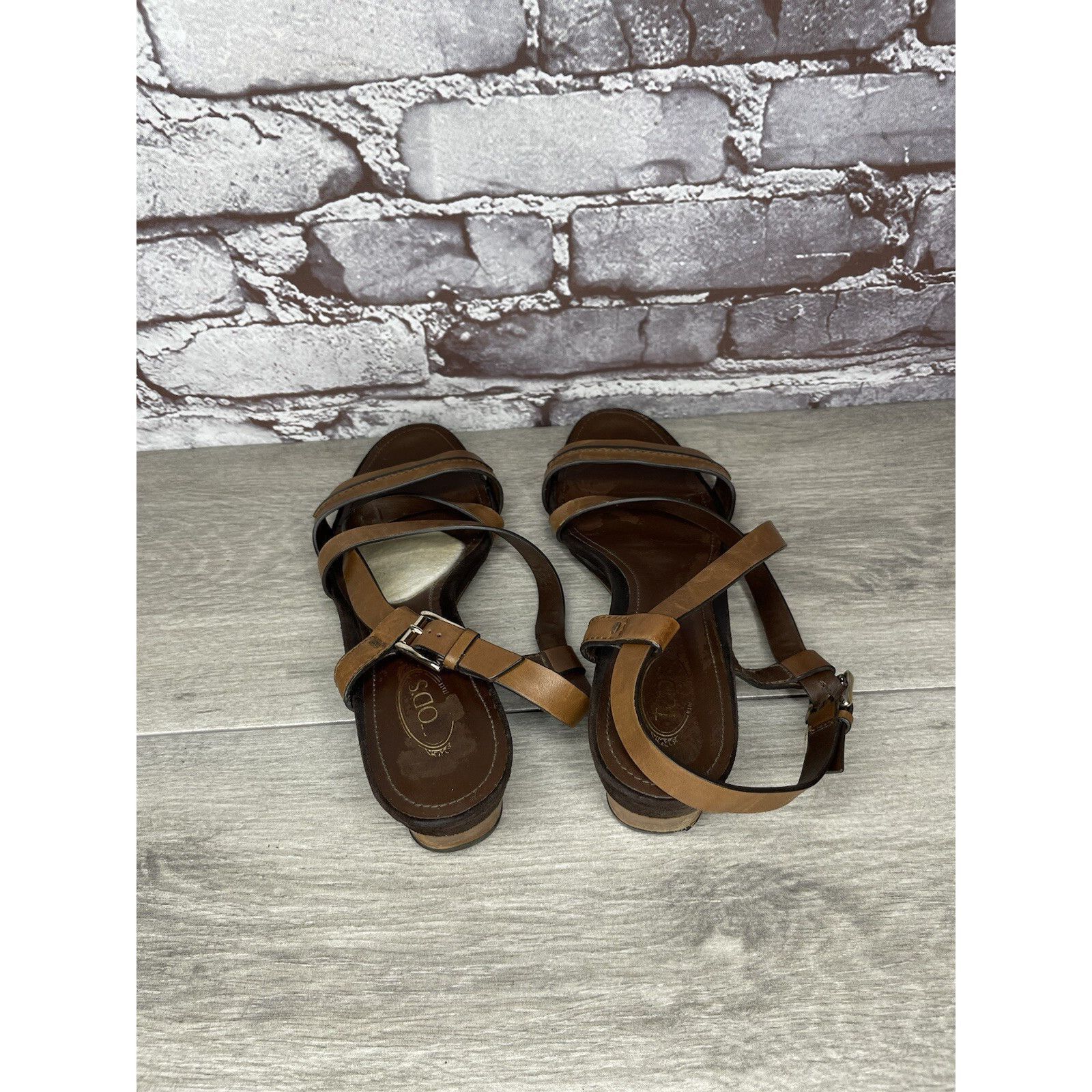 Tod's Tod's Brown Leather Wedge Strappy Ankle Strap Sandals Women Size US 9.5 / IT 39.5 - 5 Thumbnail