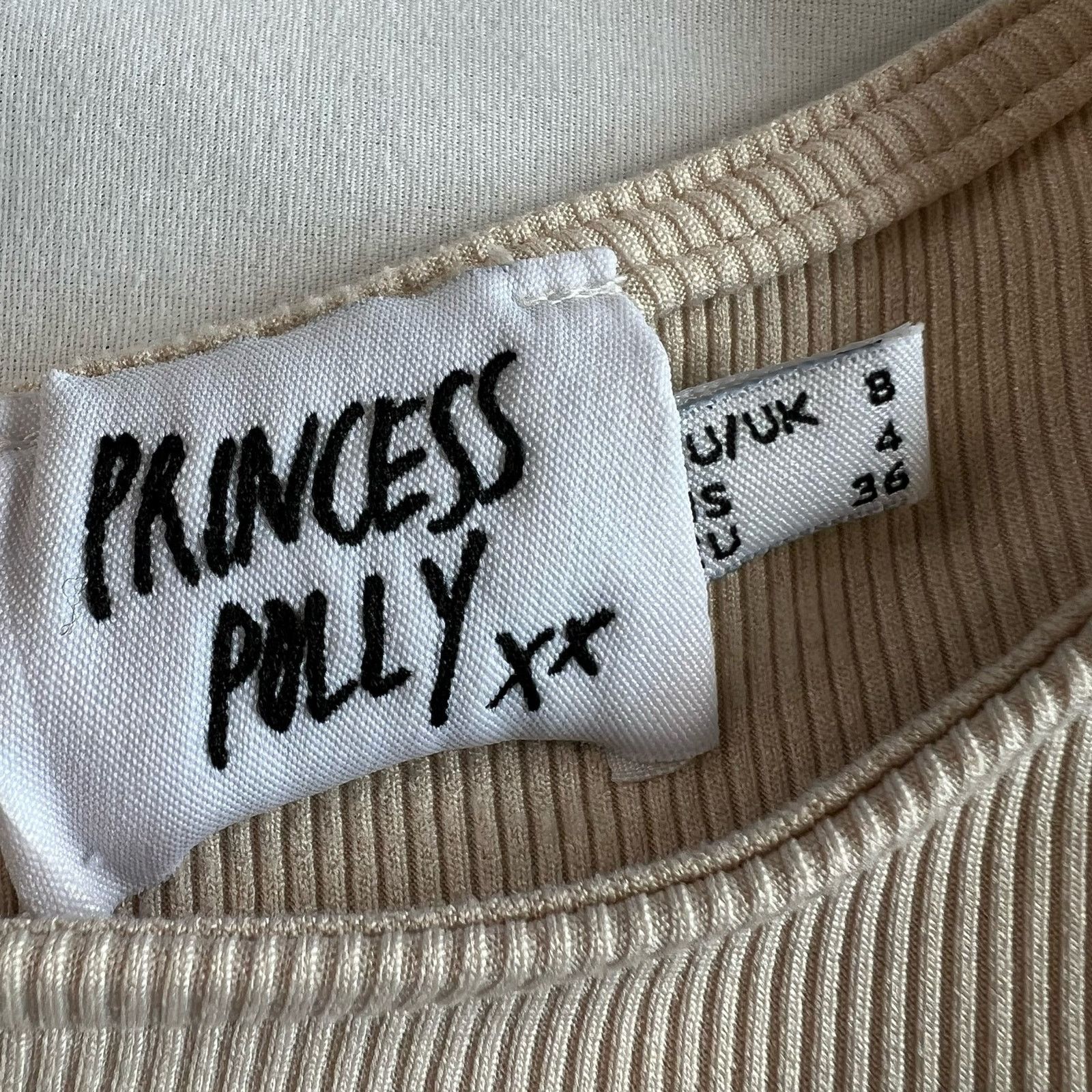 PRINCESS POLLY Princess Polly Women's 4 Beige Ribbed Crop Top Open Back Size S / US 4 / IT 40 - 2 Thumbnail