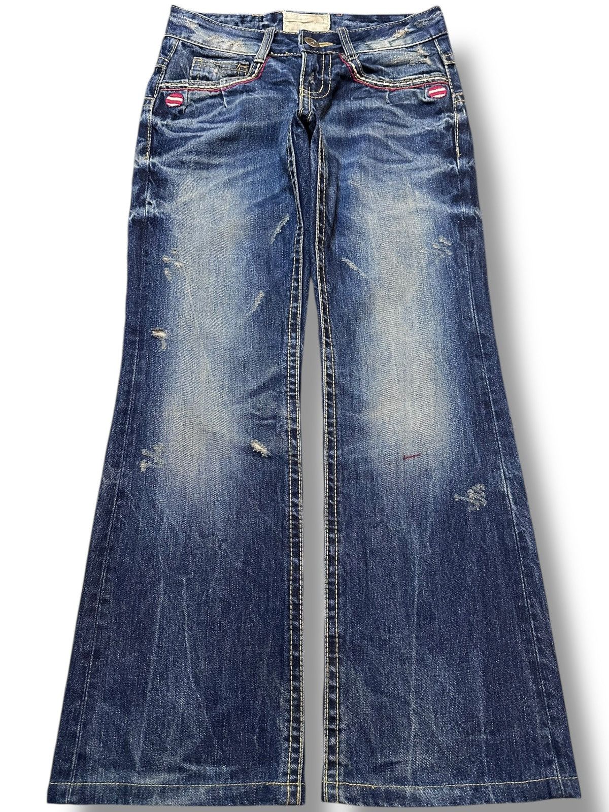 Tornado Mart Vintage Lolita Flare Whiskers Indie Embroidery Denim Size US 29 - 1 Thumbnail