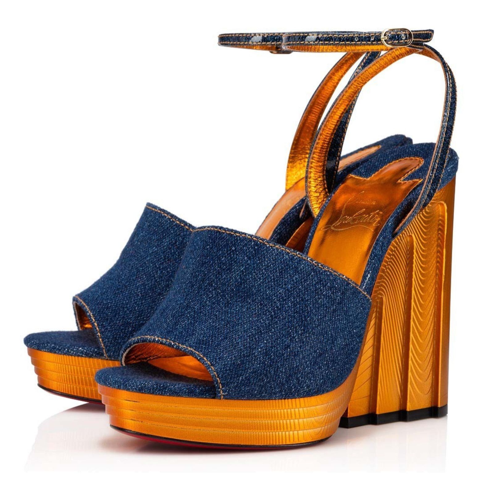 Christian Louboutin Mira Colunata 120 Denim Platform Wedge Sandal Heel Pump 37 Size US 7 / IT 37 - 1 Thumbnail